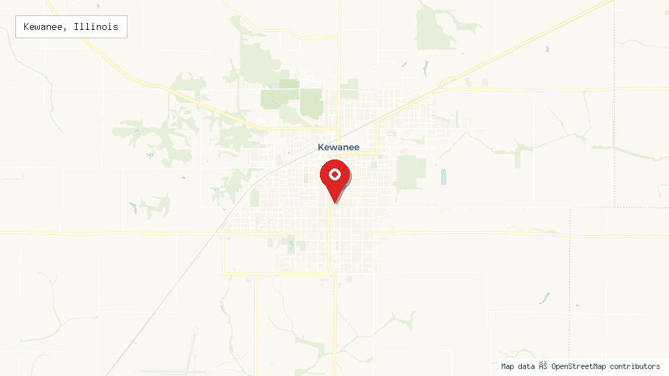 Street map of Kewanee, Illinois with location pin