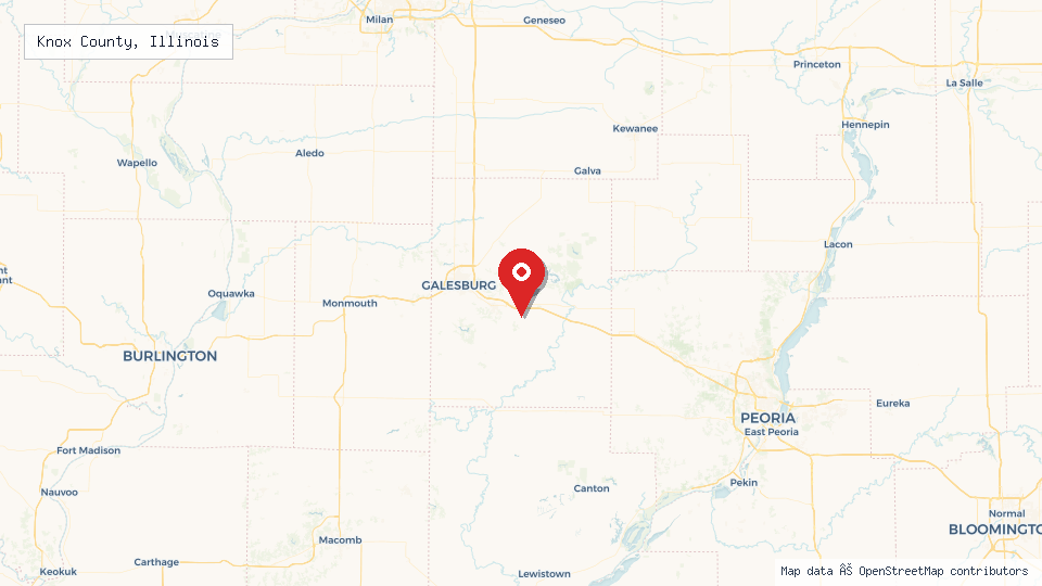 Street map of Knox County, Illinois with location pin