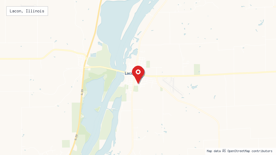 Street map of Lacon, Illinois with location pin