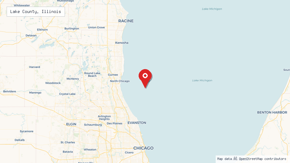 Street map of Lake County, Illinois with location pin