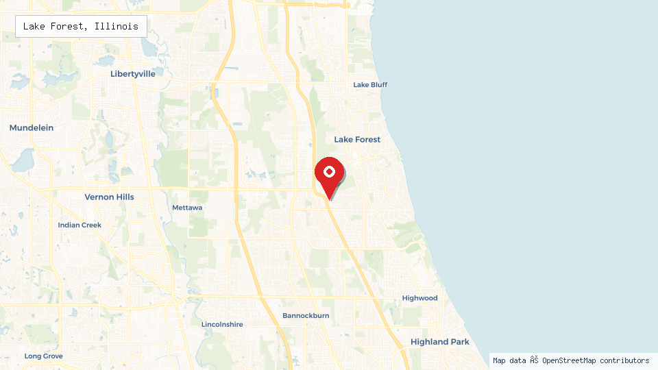 Street map of Lake Forest, Illinois with location pin