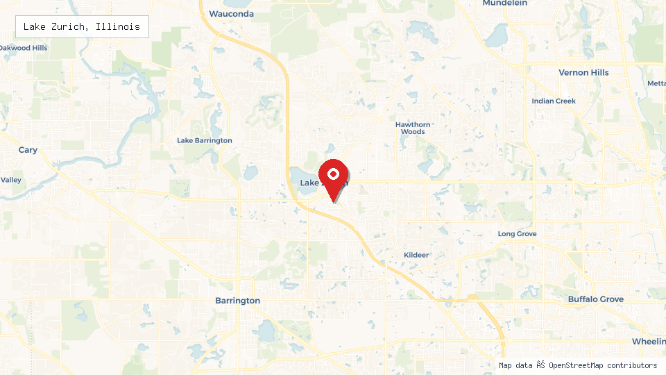 Street map of Lake Zurich, Illinois with location pin