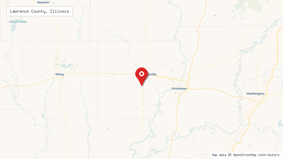 Street map of Lawrence County, Illinois with location pin