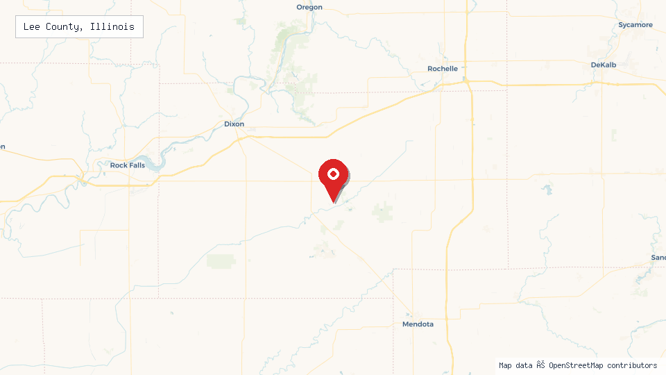 Street map of Lee County, Illinois with location pin