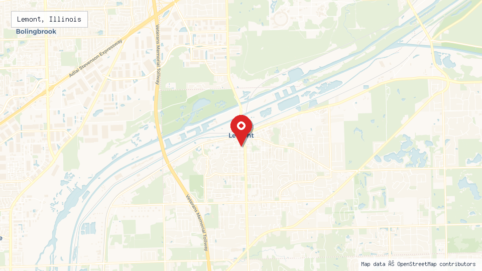 Street map of Lemont, Illinois with location pin