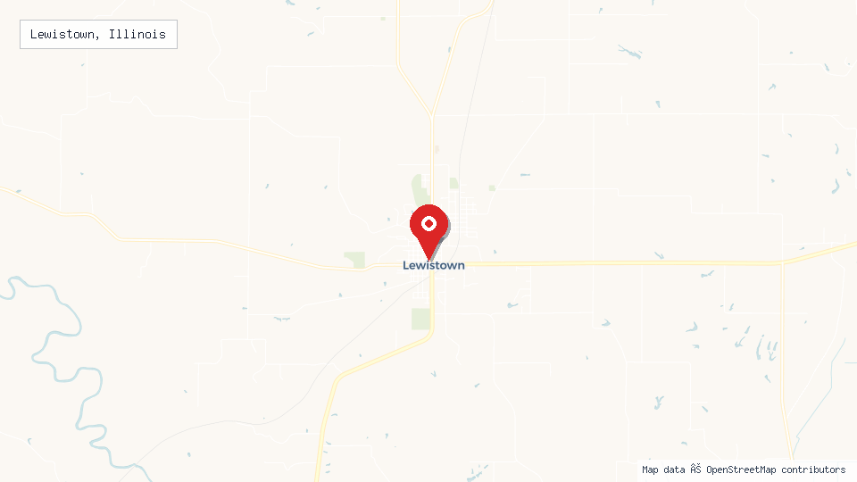 Street map of Lewistown, Illinois with location pin