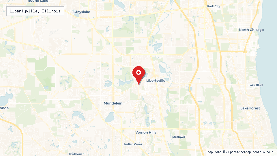 Street map of Libertyville, Illinois with location pin