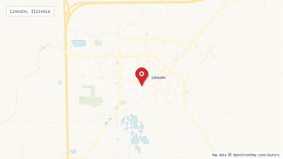 Street map of Lincoln, Illinois with location pin