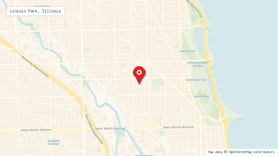 Street map of Lincoln Park, Illinois with location pin