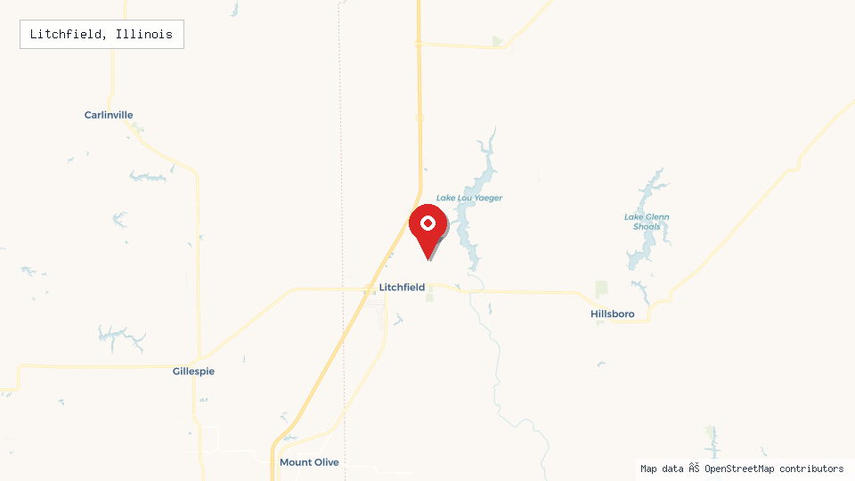 Street map of Litchfield, Illinois with location pin