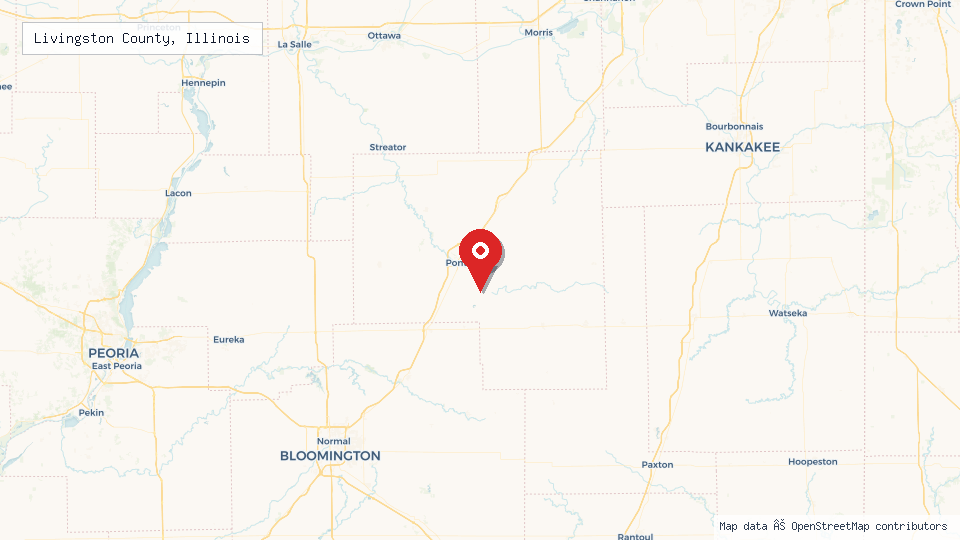 Street map of Livingston County, Illinois with location pin