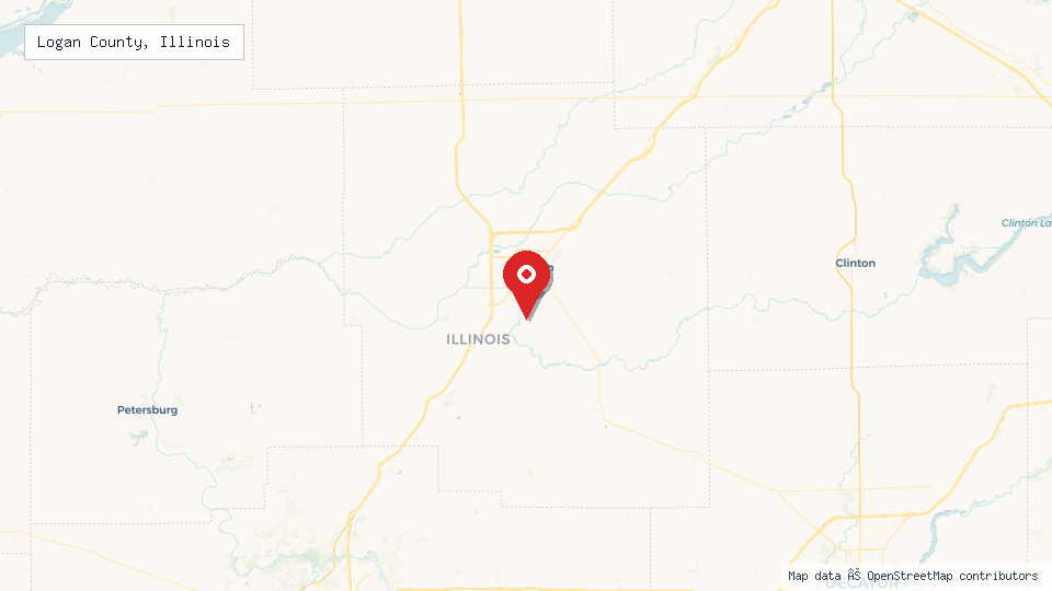 Street map of Logan County, Illinois with location pin