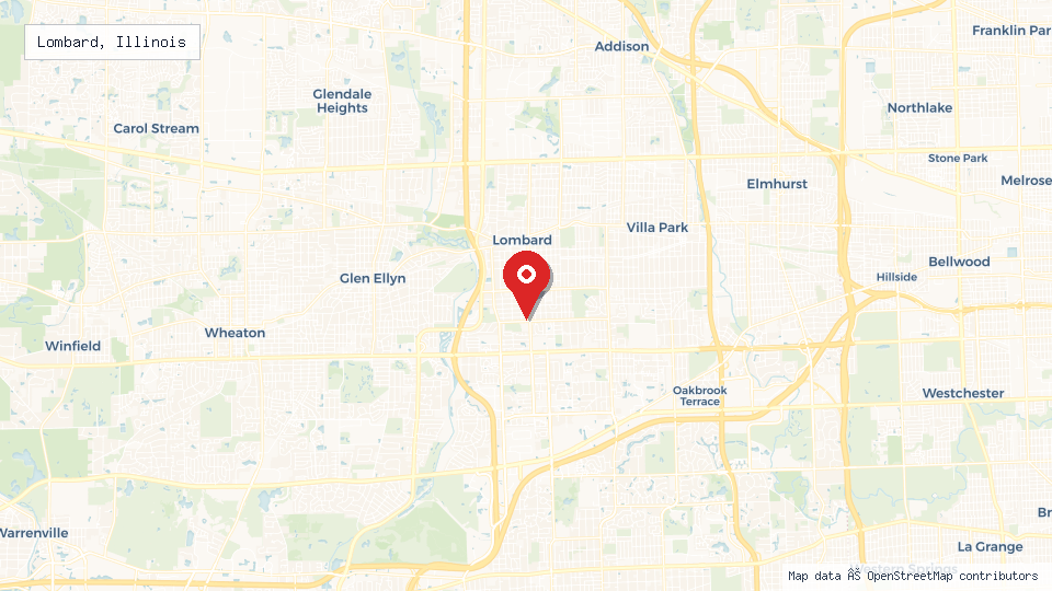 Street map of Lombard, Illinois with location pin