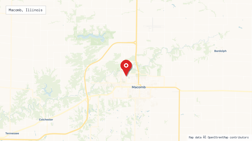 Street map of Macomb, Illinois with location pin