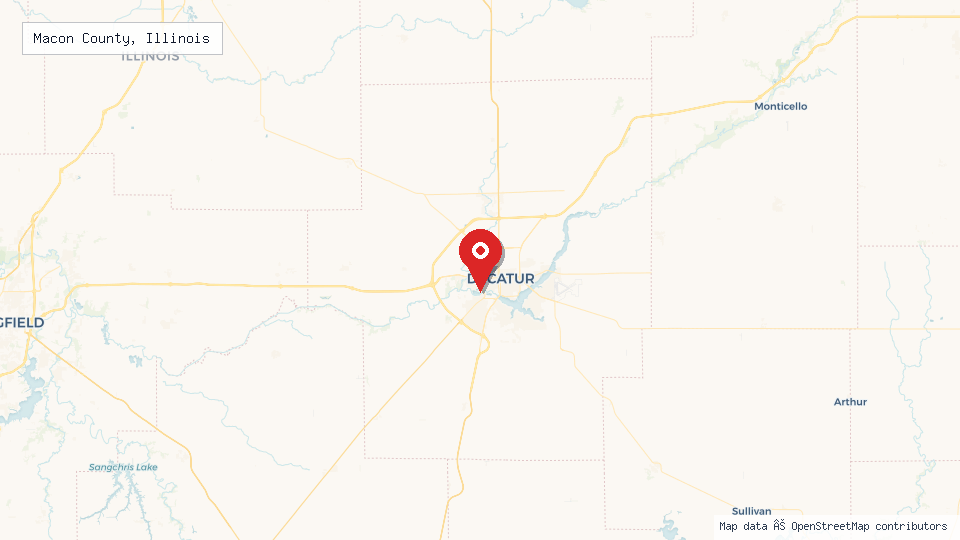 Street map of Macon County, Illinois with location pin