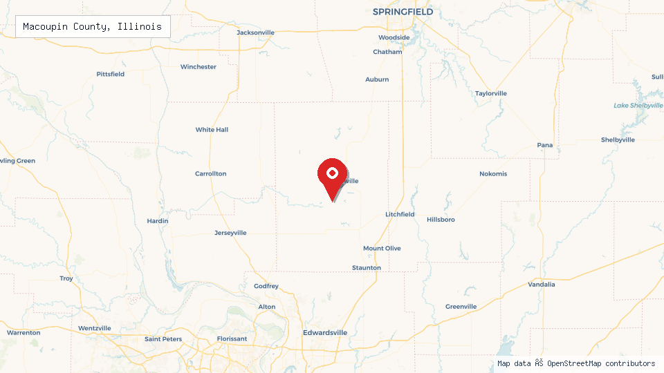 Street map of Macoupin County, Illinois with location pin