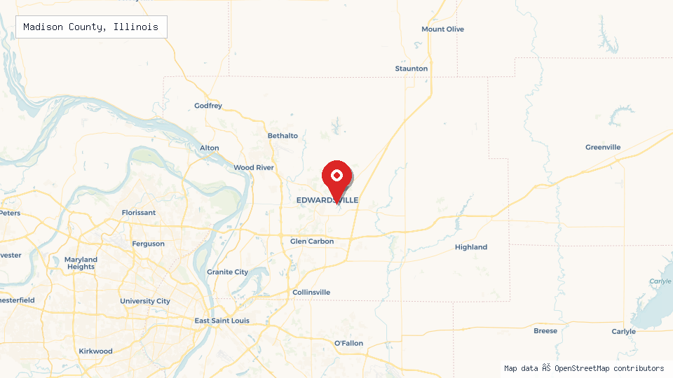 Street map of Madison County, Illinois with location pin