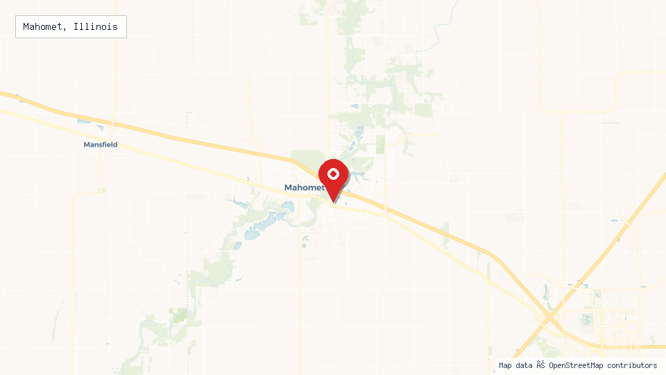 Street map of Mahomet, Illinois with location pin