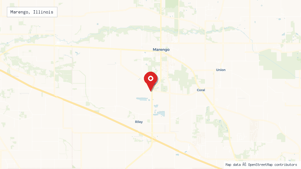 Street map of Marengo, Illinois with location pin
