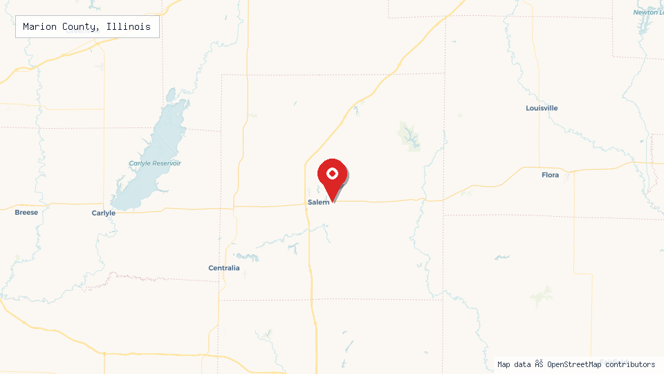 Street map of Marion County, Illinois with location pin