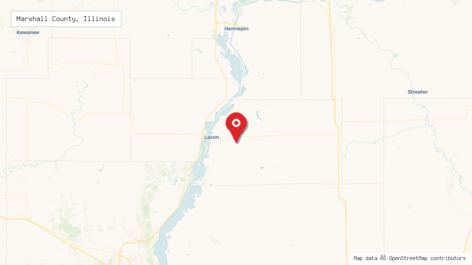 Street map of Marshall County, Illinois with location pin