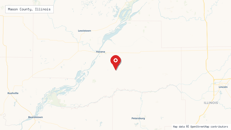 Street map of Mason County, Illinois with location pin
