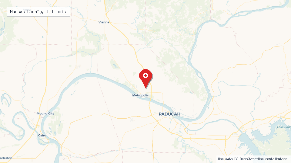 Street map of Massac County, Illinois with location pin