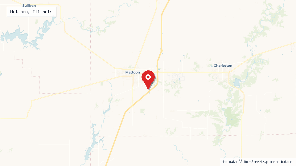 Street map of Mattoon, Illinois with location pin