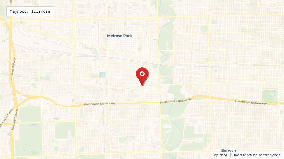 Street map of Maywood, Illinois with location pin