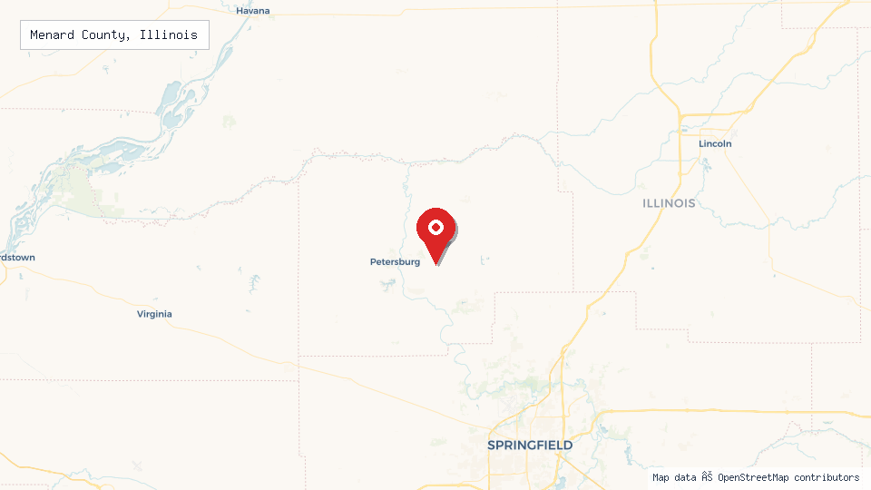 Street map of Menard County, Illinois with location pin
