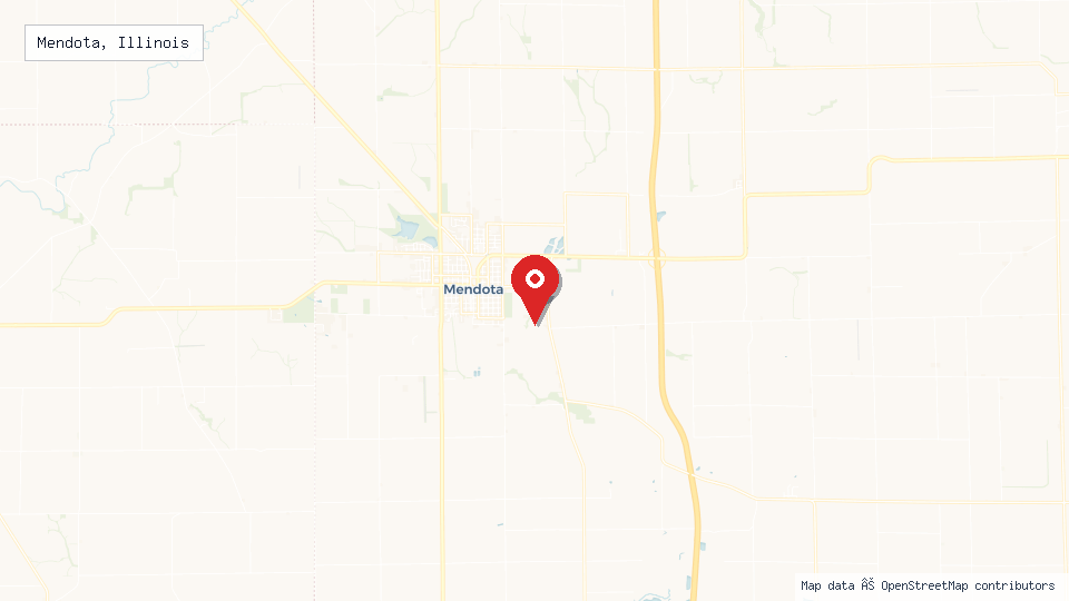 Street map of Mendota, Illinois with location pin