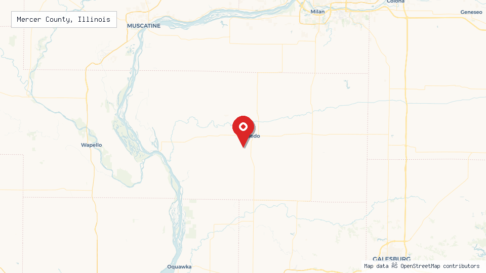 Street map of Mercer County, Illinois with location pin