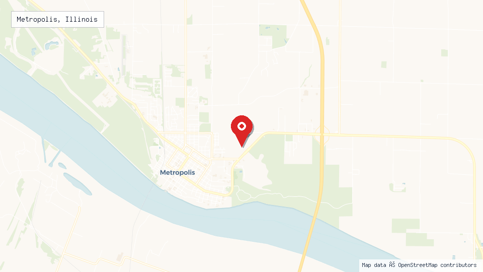 Street map of Metropolis, Illinois with location pin