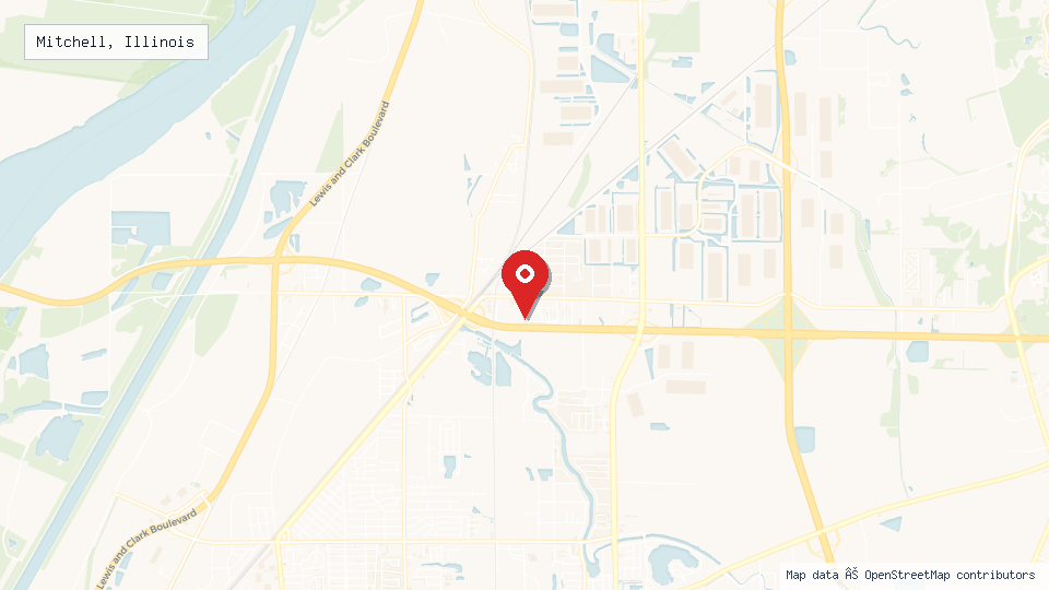 Street map of Mitchell, Illinois with location pin
