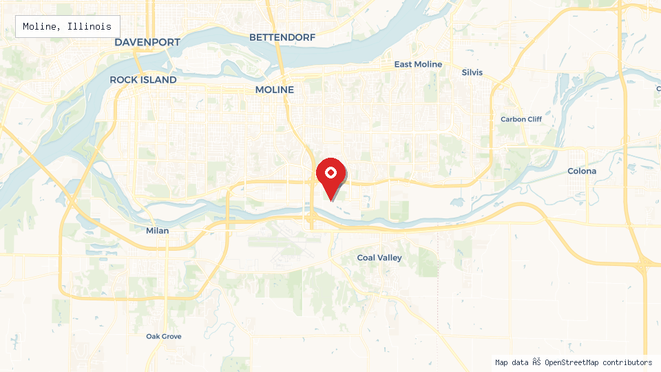 Street map of Moline, Illinois with location pin