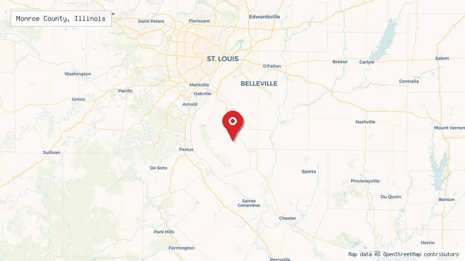 Street map of Monroe County, Illinois with location pin