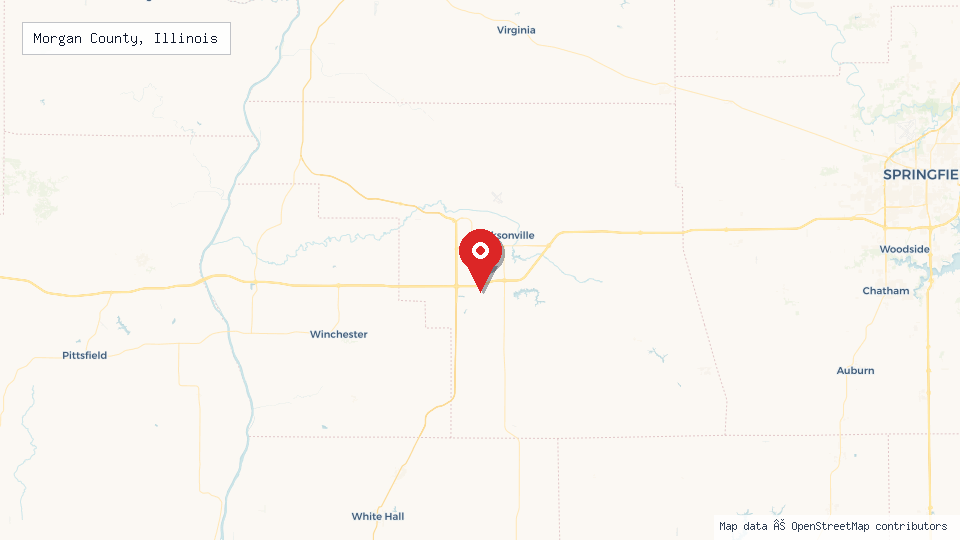 Street map of Morgan County, Illinois with location pin
