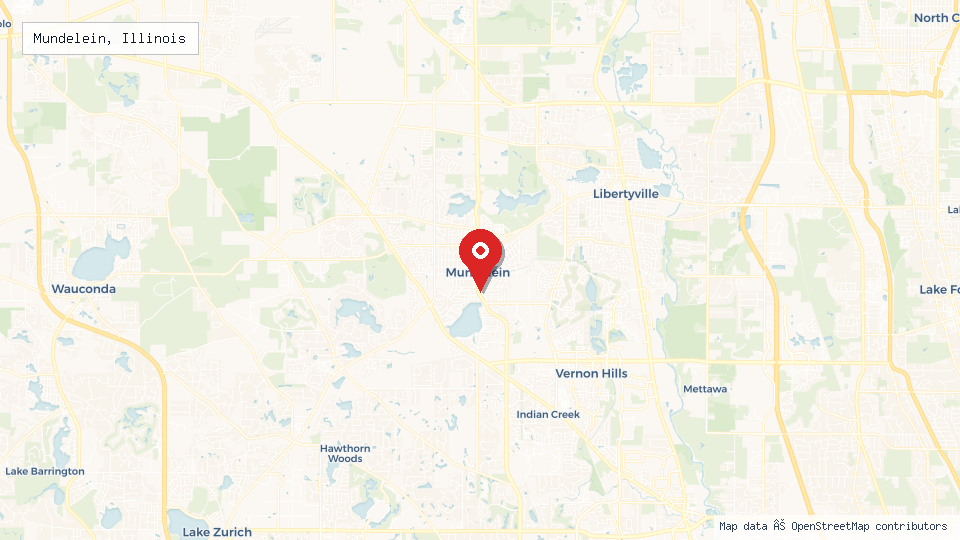 Street map of Mundelein, Illinois with location pin