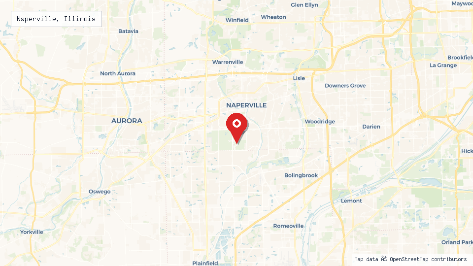 Street map of Naperville, Illinois with location pin