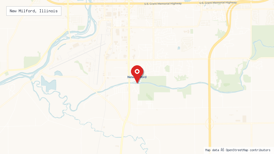 Street map of New Milford, Illinois with location pin
