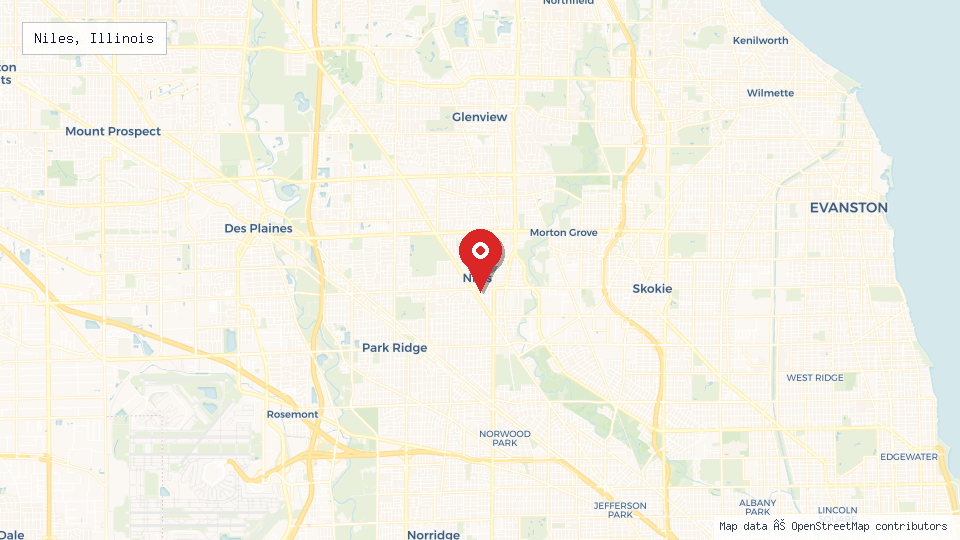Street map of Niles, Illinois with location pin
