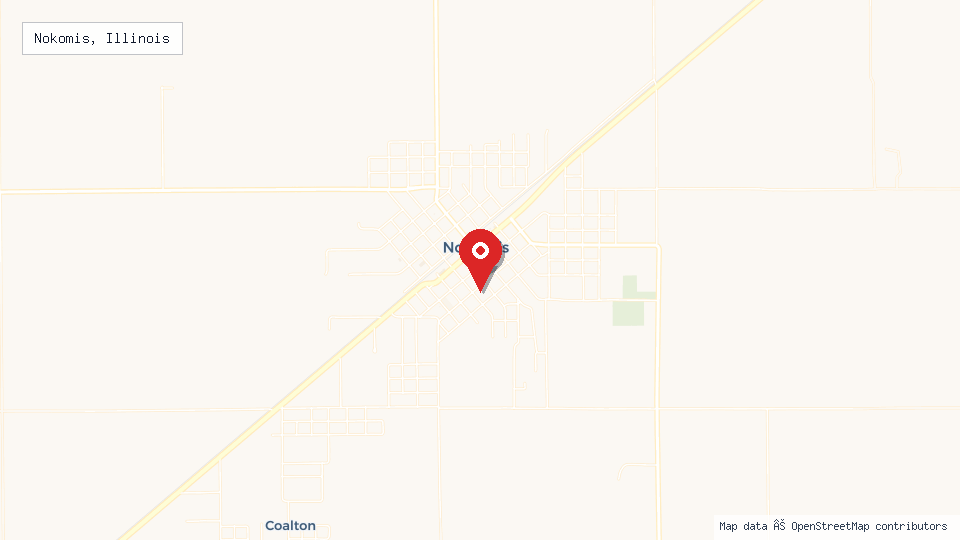 Street map of Nokomis, Illinois with location pin