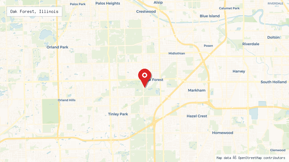 Street map of Oak Forest, Illinois with location pin