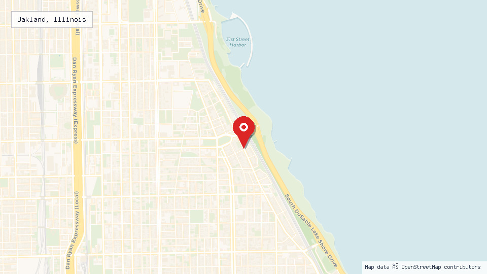 Street map of Oakland, Illinois with location pin