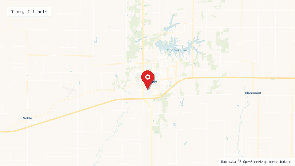 Street map of Olney, Illinois with location pin