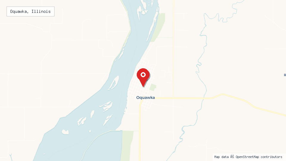 Street map of Oquawka, Illinois with location pin