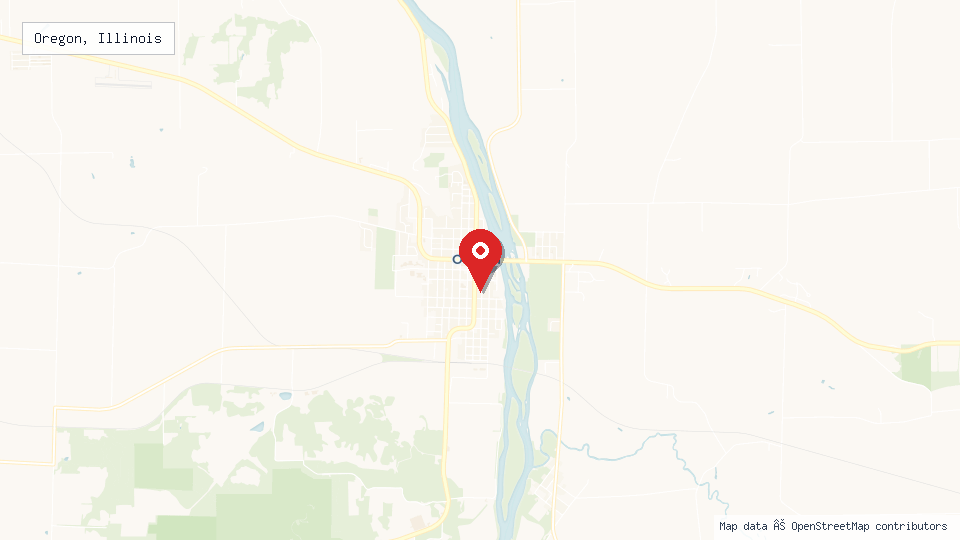 Street map of Oregon, Illinois with location pin