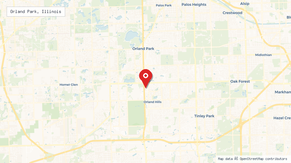 Street map of Orland Park, Illinois with location pin