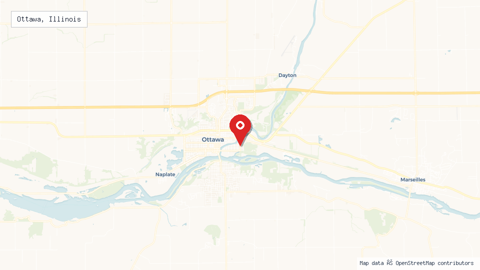 Street map of Ottawa, Illinois with location pin