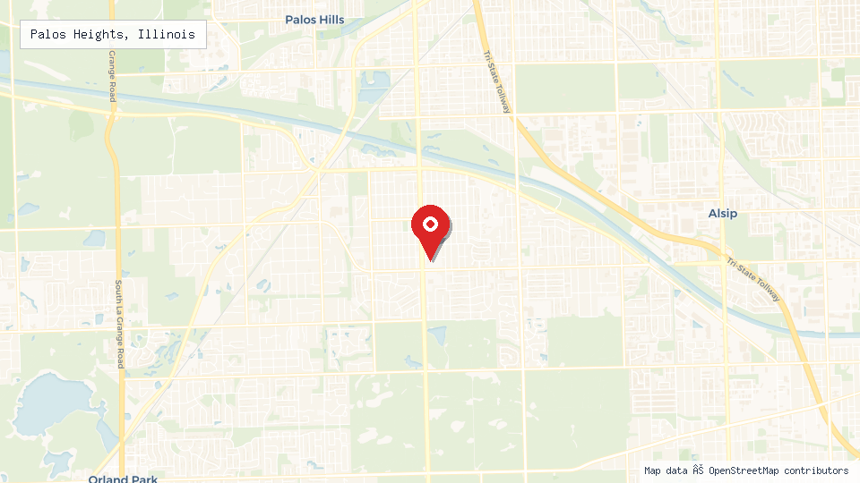 Street map of Palos Heights, Illinois with location pin